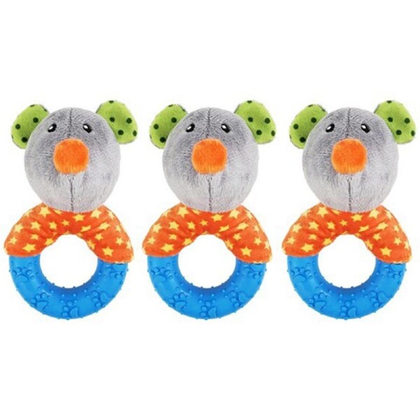 3x Rosewood Little Nippers Mischief Mouse Teething Pet Dog Chew Bite Play Toy