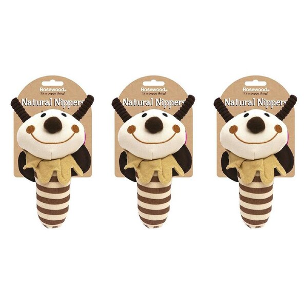 3x Rosewood Natural Nippers 21cm Shake & Rattle Plush Pet Dog Chew Play Toy BRWN