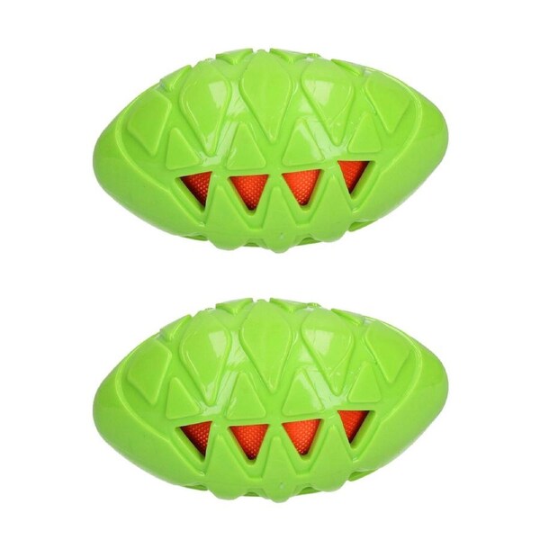 2x Rosewood Tough Crunch Rugby Ball Pet Dog Chew Fetch Catch Play Toy Med Green