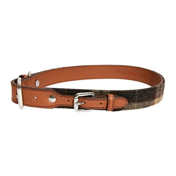Rosewood Tweed Check Pet/Dog 66cm Neck Collar Leather Animal Choker XL Brown