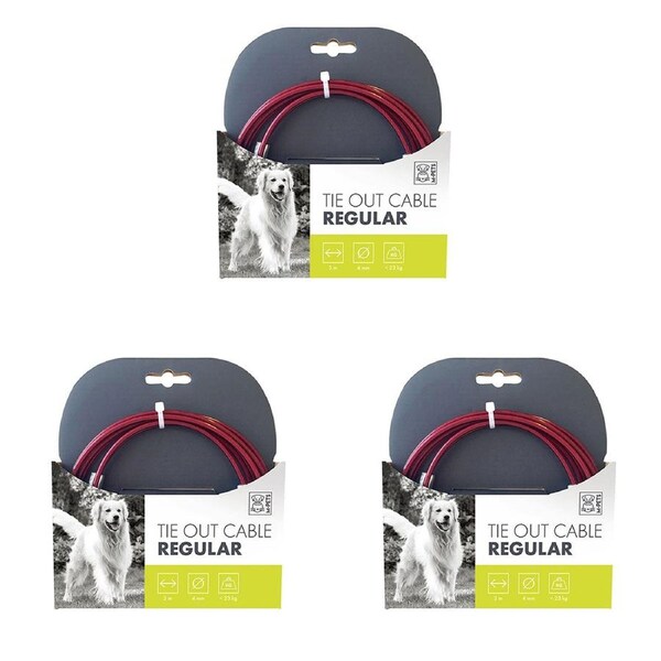 3x M-Pets 3m Dog Pet Tie Out Outdoor Steel Cable Lead w/ Swivel Clip Regular