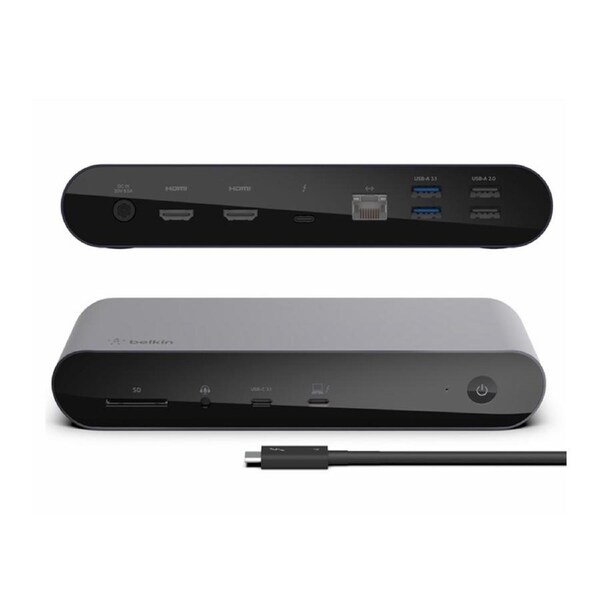 Belkin Connect Pro Thunderbolt 4 Dock - Space Grey (INC006auSGY), Dual Display,40 Gbps, 90W Power Delivery, 2YR