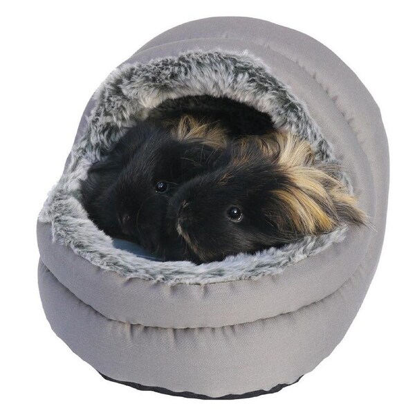 Rosewood 24x21cm Plush Lining Two-Way Ferrets/Ginea Pigs Hooded Pet Bed Grey