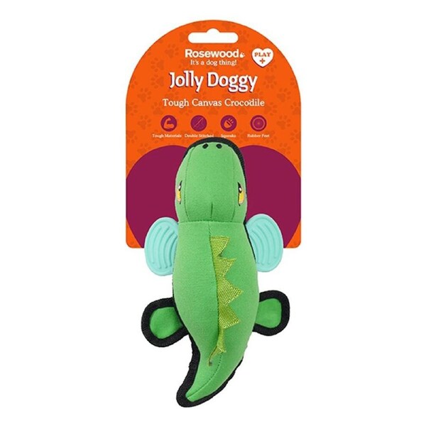 Rosewood Tough Canvas Crocodile w/ Rubber Feet Pet Dog Chew Bite Play Toy Green