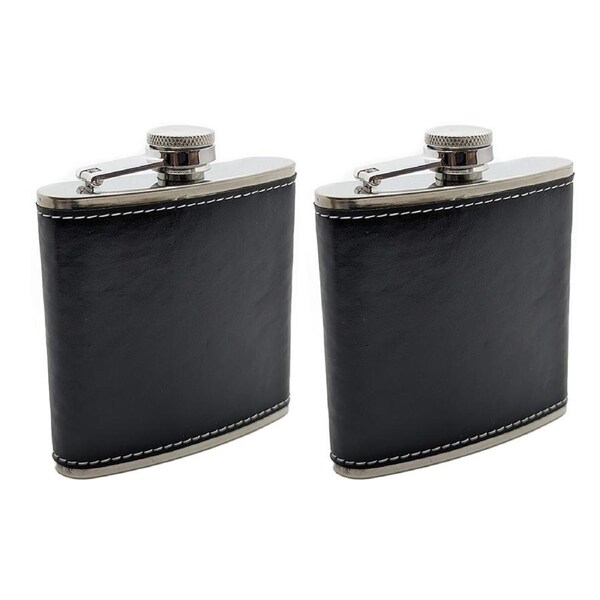 2PK Stainless Steel Portable Lightweight Pocket Textured Hip Flask w/PVC Cover