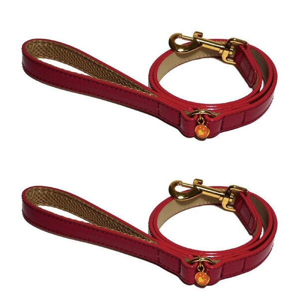 2x Rosewood Cherry 102cm Leather Pet/Dog Lead Training/Walk Animal Leash S Red