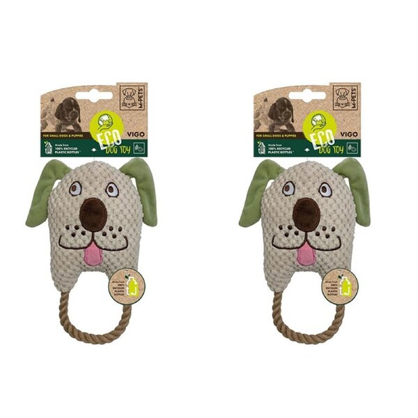 2x M-Pets 23cm Eco Dog/Puppy Pet Corduroy Dog w/ Jute Rope Ring Interactive Toy