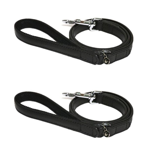 2x Rosewood 102cm Diamante Fashion Pet/Dog Leather Lead Leash w/ Hook M/L Black