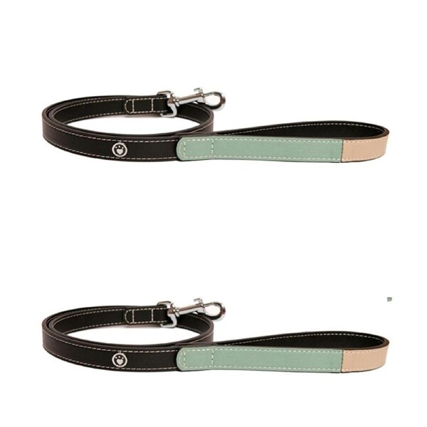 2x Rosewood 122cm Three-Tone Leather Pet/Dog Lead Training/Walking Animal Leash