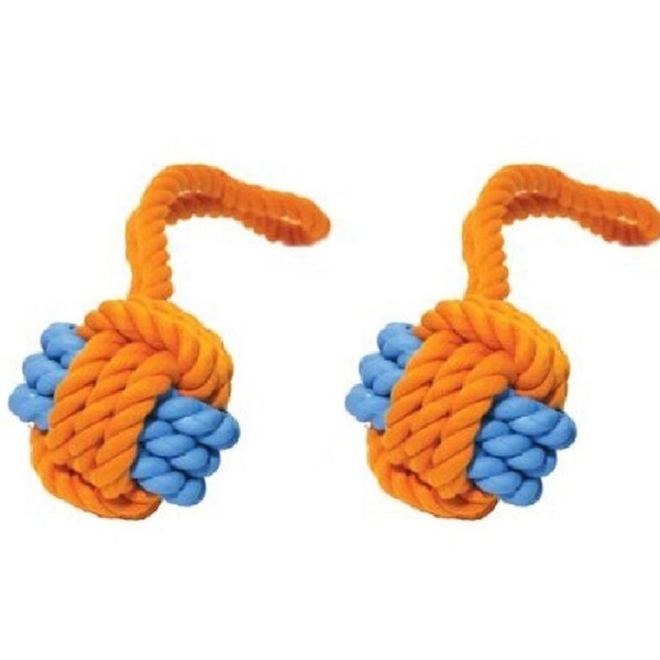 2x Rosewood Rubber & Rope Ball Tug Pet Dog Interactive Fun Play Toy Small Assort