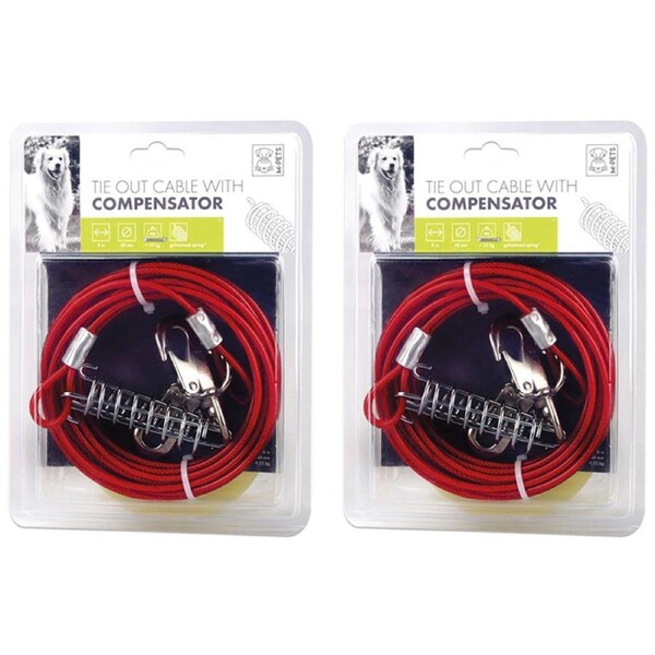 2x M-Pets 8m Dog/Puppy Pet Tie Out Safe/Secure Outdoor Cable Lead w/ Compensator