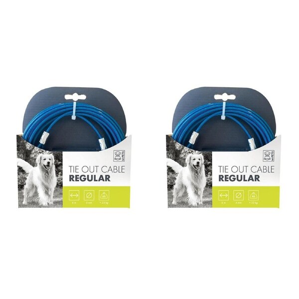 2x M-Pets 6m Dog Pet Tie Out Outdoor Steel Cable Lead w/ Swivel Clip Regular