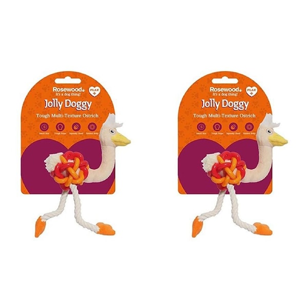 2x Rosewood Jolly Doggy Mini Tough Multi-Texture Ostrich Soft Plush Pet Dog Toy