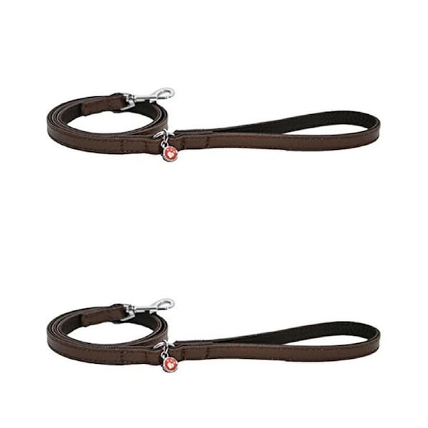 2x Rosewood Fashion Pet/Dog 102cm Leather Lead Walk Leash w/ Hook Truffle/Taupe