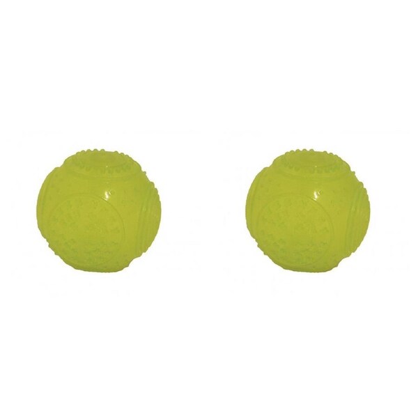 2x Rosewood Round Glow in the Dark Ball Pet Dog Chew Interactive Play Toy Green
