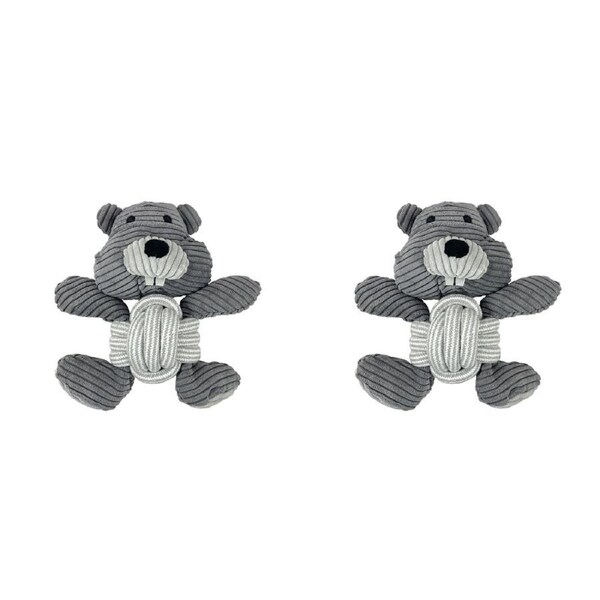 2x Rosewood Animal Plush w/ Knot Ball Pet Dog Outdoor Fun Play Toy Grey Assorted