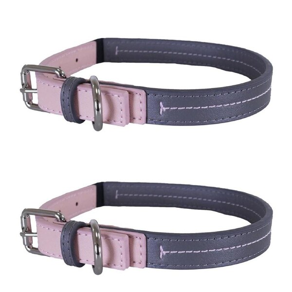 2x Rosewood Pet/Dog 40.5cm Leather Collar Neck Strap Choker S Baby Pink/Grey