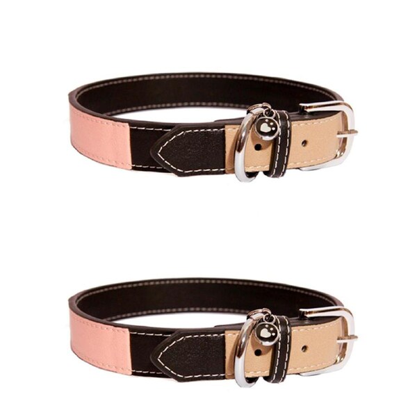 2x Rosewood 45.7cm Three-Tone Pet/Dog Leather Neck Collar Animal Choker Medium