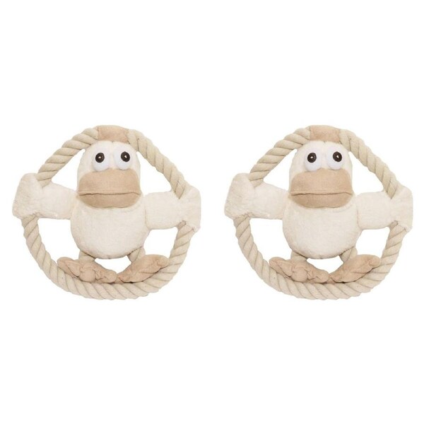 2x Rosewood 22cm Riverside Duck Pet Dog Toy w/Squeak Rope Interactive Play Beige