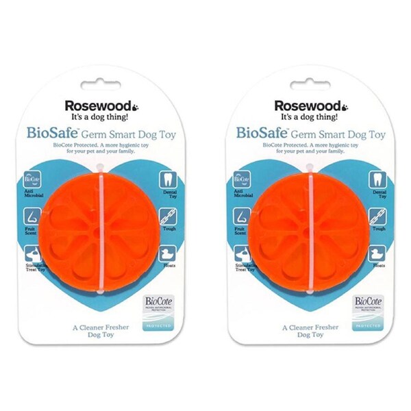 2x Rosewood BioSafe Germ Smart Orange Fruit Dog Pet Interactive Dental Chew Toy