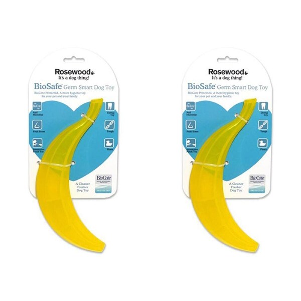 2x Rosewood Biosafe Banana Pet Dog Chew Fetch Outdoor Training Play Toy Yellow