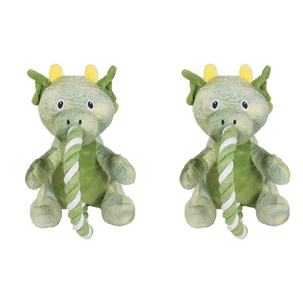 2x Rosewood 21cm Rope Dragon Soft Plush Pet Dog Interactive Squeaker Toy Green