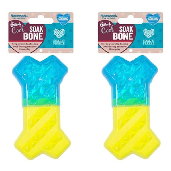2x Rosewood Chillax Cool Soak Bone Pet Dog Chew Training Outdoor Toy Yellow/Blue