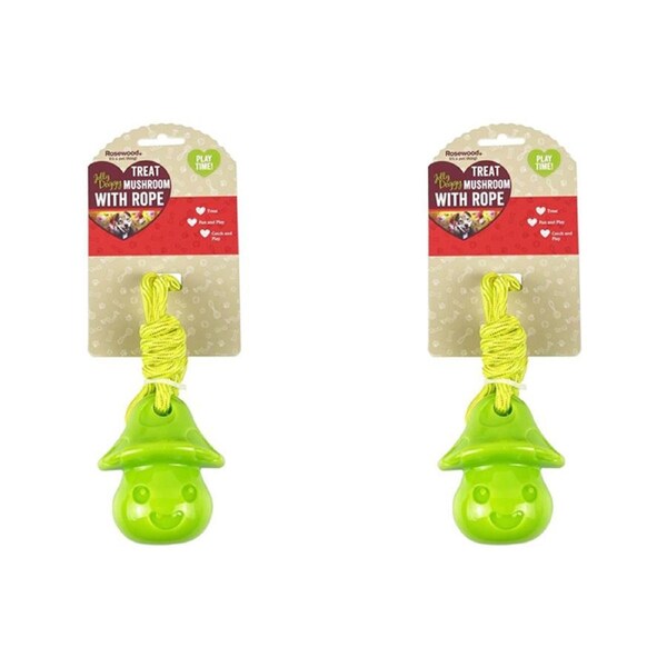 2x Rosewood Treat Mushroom w/ Rope Pet Dog Interactive Fetch Fun Play Toy Green