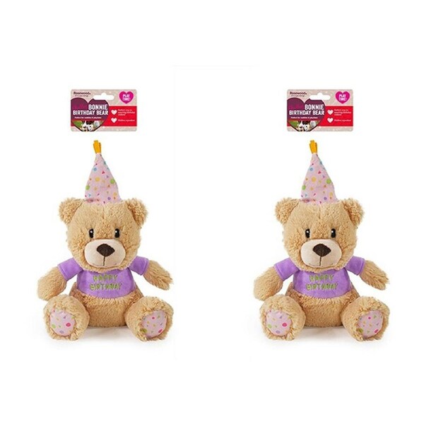 2x Rosewood 27.5cm Birthday Bear Plush Dog Toy w/Squeaker Interactive Play Beige