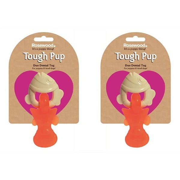 2x Rosewood Tough Pup 13cm Duo Dental Tug Fish Puppy Pet Dog Chew Bite Play Toy