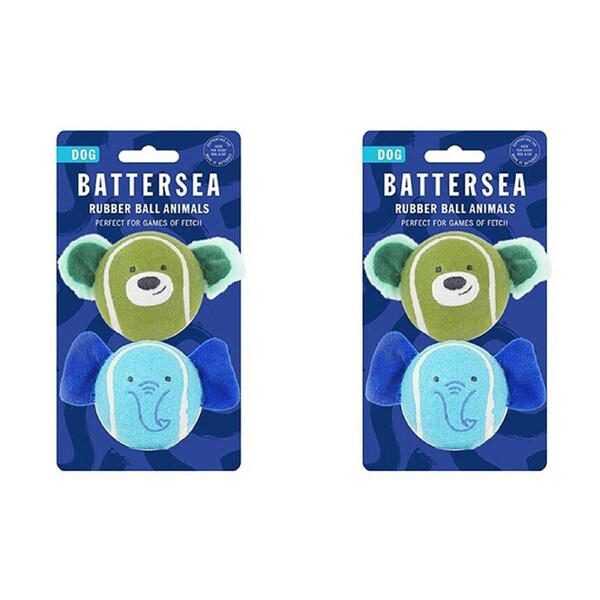 2x 2pc Rosewood Battersea Rubber Ball Animals Pet Dog Interactive Toy Blue/Green