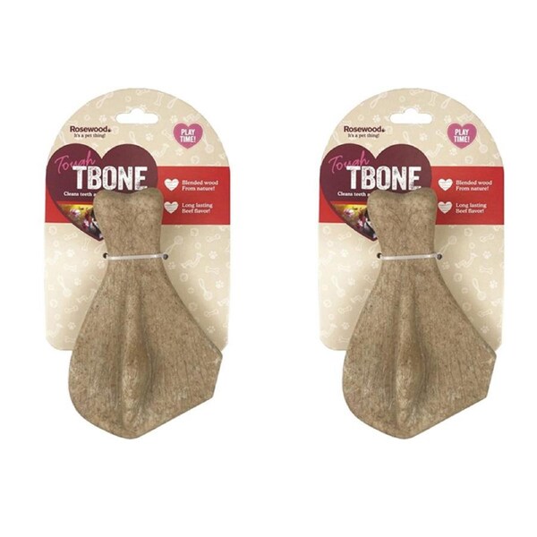 2x Rosewood Scented Wood Nylon Tough T-Bone Pet Dog Interactive Chew Toy Brown
