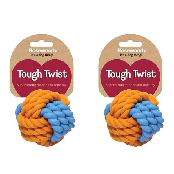 2x Rosewood Rubber & Rope Ball Pet Dog Interactive Fun Play Toy Small Assorted