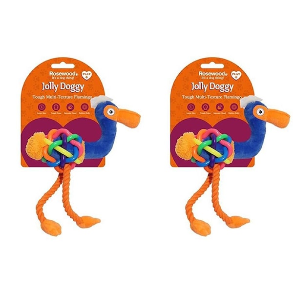 2x Rosewood Tough Multi-Texture Flamingo Soft Plush w/ Rubber Pet Dog Toy Large