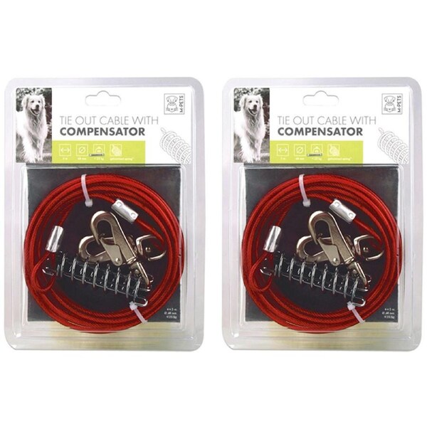 2x M-Pets 5m Dog/Puppy Pet Tie Out Safe/Secure Outdoor Cable Lead w/ Compensator