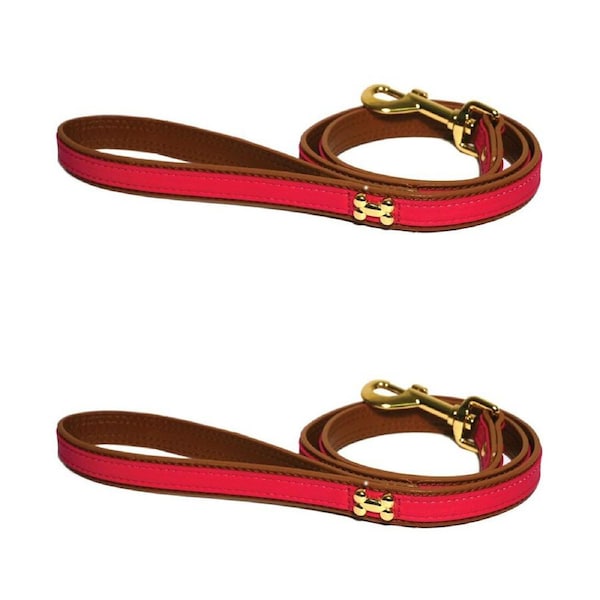 2x Rosewood Signal 102cm Adjustable Leather Pet/Dog Lead Training Leash SMl Red