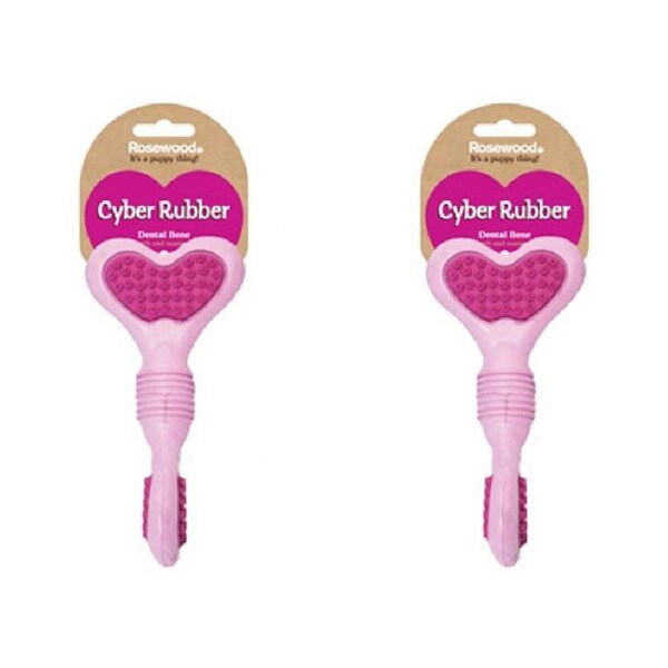 2x Rosewood Cyber Rubber Puppy Bone Pet Dog Teething Dental Chew Bite Toy Assort