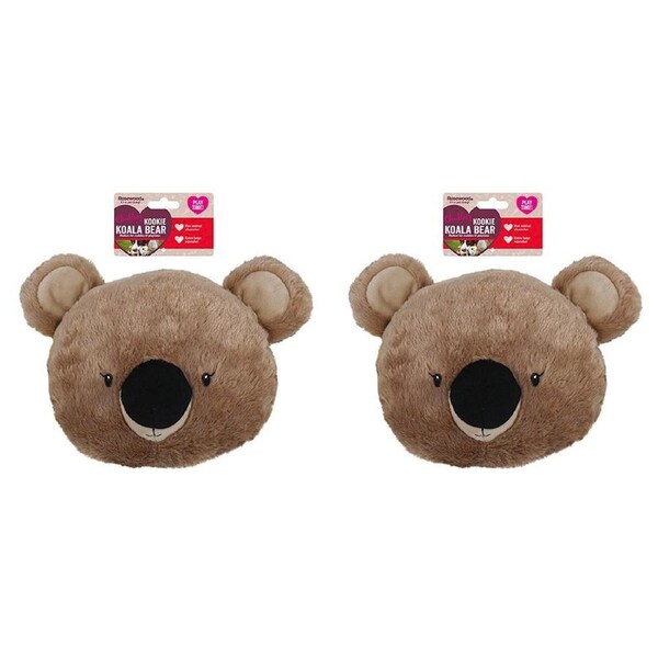 2x Rosewood Kookie Koala Bear Head Plush Squeaker Pet Dog Interactive Toy Brown
