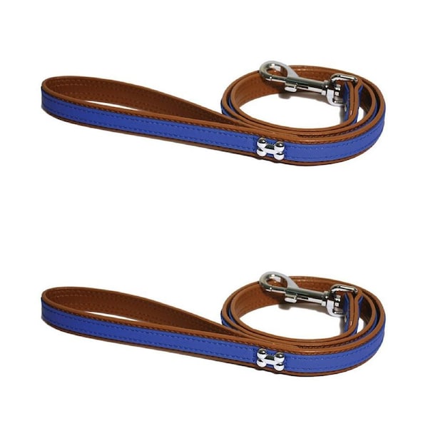 2x Rosewood Royal Fashion 105cm Pet/Dog Leather Lead Animal Leash Sml Blue/Brown
