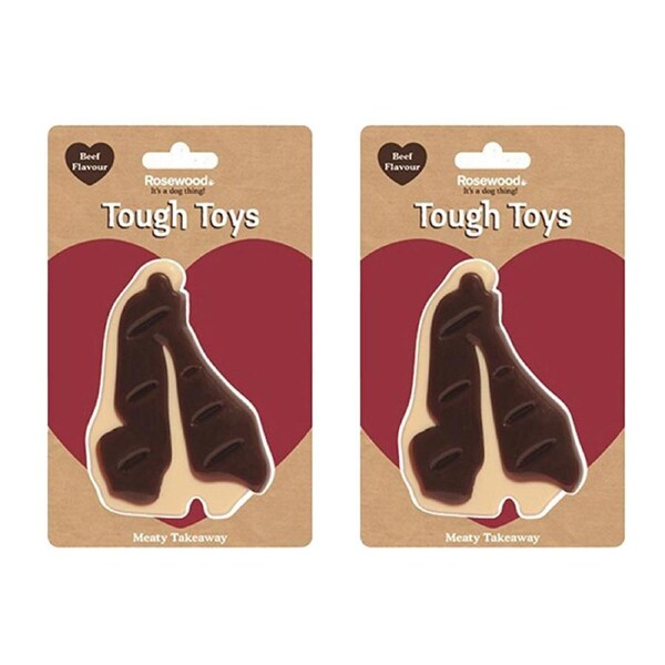 2x Rosewood 11cm Meaty Meat Takeaway Steak Pet Dog Play Flavoured Toy Small BRWN
