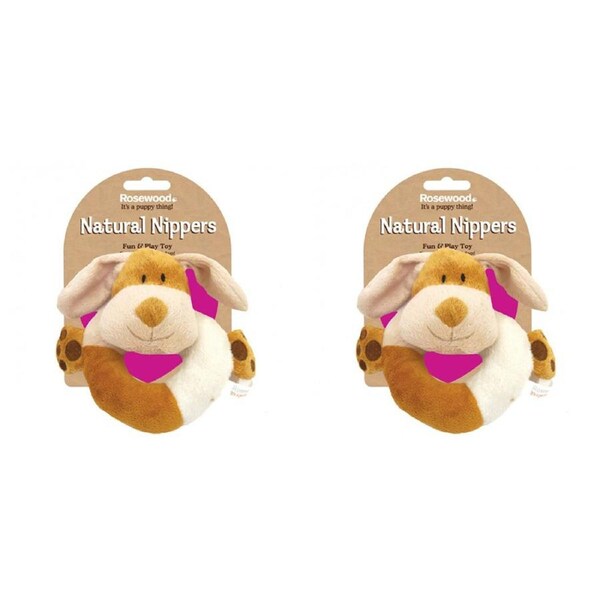 2x Rosewood Natural Nippers 16cm Cuddle Plush Ring Pet Dog Play Chew Toy Brown
