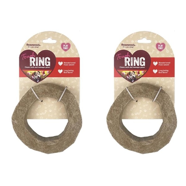 2x Rosewood Scented Wood Nylon Tough T-Ring Pet Dog Interactive Chew Toy Brown