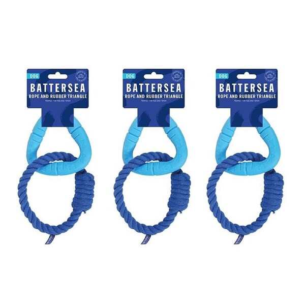 3x Rosewood Battersea Rope & TPR Triangle Pet/Dog Interactive Fun Play Toy Blue