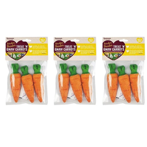 3x 3pc Rosewood Treat 'n' Gnaw Carrots w/Filling Hamster/Gerbils Pet Toy Small