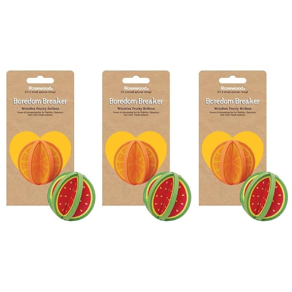3x Rosewood Woodies Wood Peach Fruity Roller Play Pet Rabbit/Hamster Animal Toy