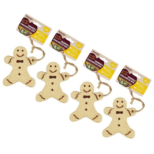 4x Rosewood 12cm Wooden Gnaw Gingerbread Man w/Jute Cord Rabbit Pet Toy Cream