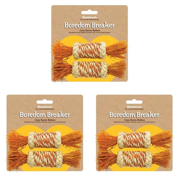3x Rosewood Corn Hamster/Gerbil Rattle Rollers Pet Activity Chew/Gnaw Toy NTRL