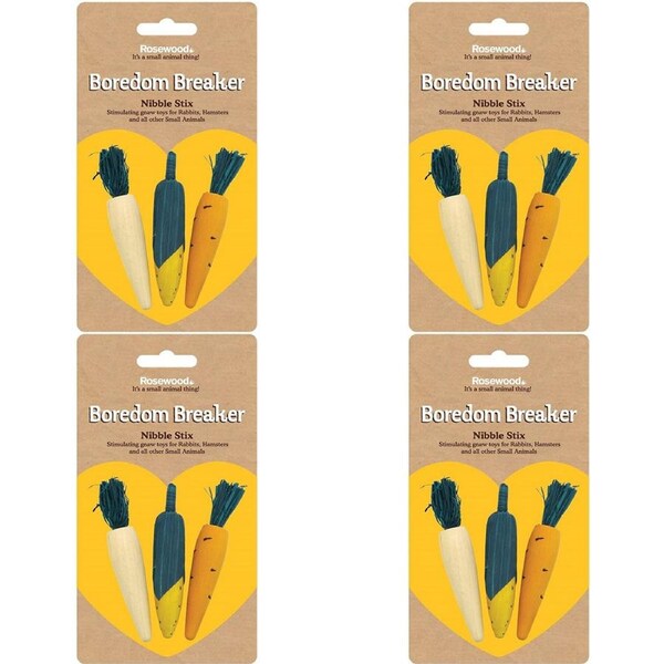 4x Rosewood Boredom Breaker Woodies 3D Veg Wood Nibble Stix Fun Play Pet Dog Toy