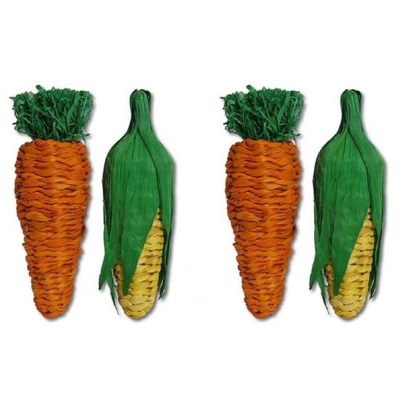 2x Rosewood 21cm Corn Leaf Play Carrot & Corn Hamster/Rabbit Pet Toy Jumbo GRN