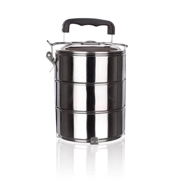 Stackable 3-Tier Stainless Steel Lunch Bento Box Tiffin Storage Pot - 23cm x 15cm